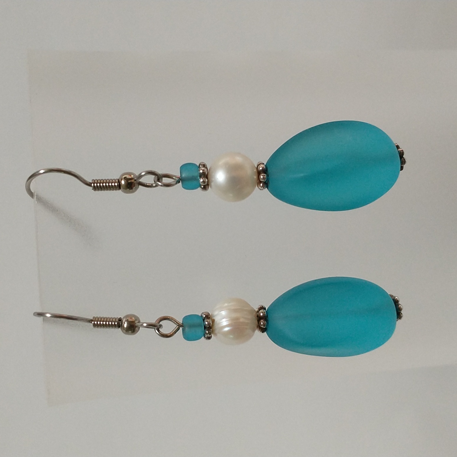 Freshwater Pearl And Seaglass Earrings